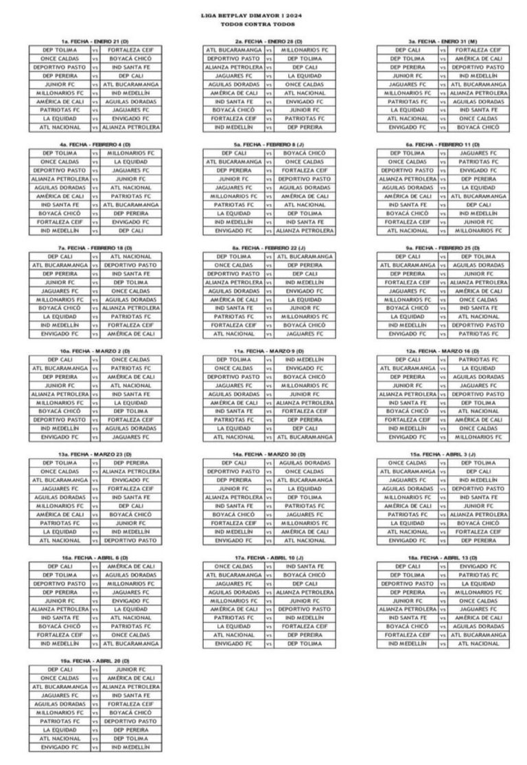 Listo el calendario para el inicio de la la Liga 2024 del FPC